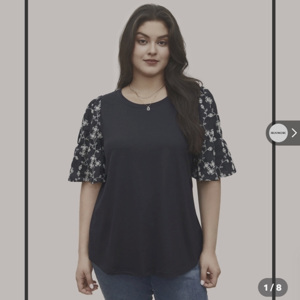 Bloom Chic Blue Three Quarter (3/4) Sleeve Length Tshirt